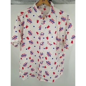 Spencer's Gifts Mens‎ Short Sleeve USA Drinking Team Pattern Shirt XL